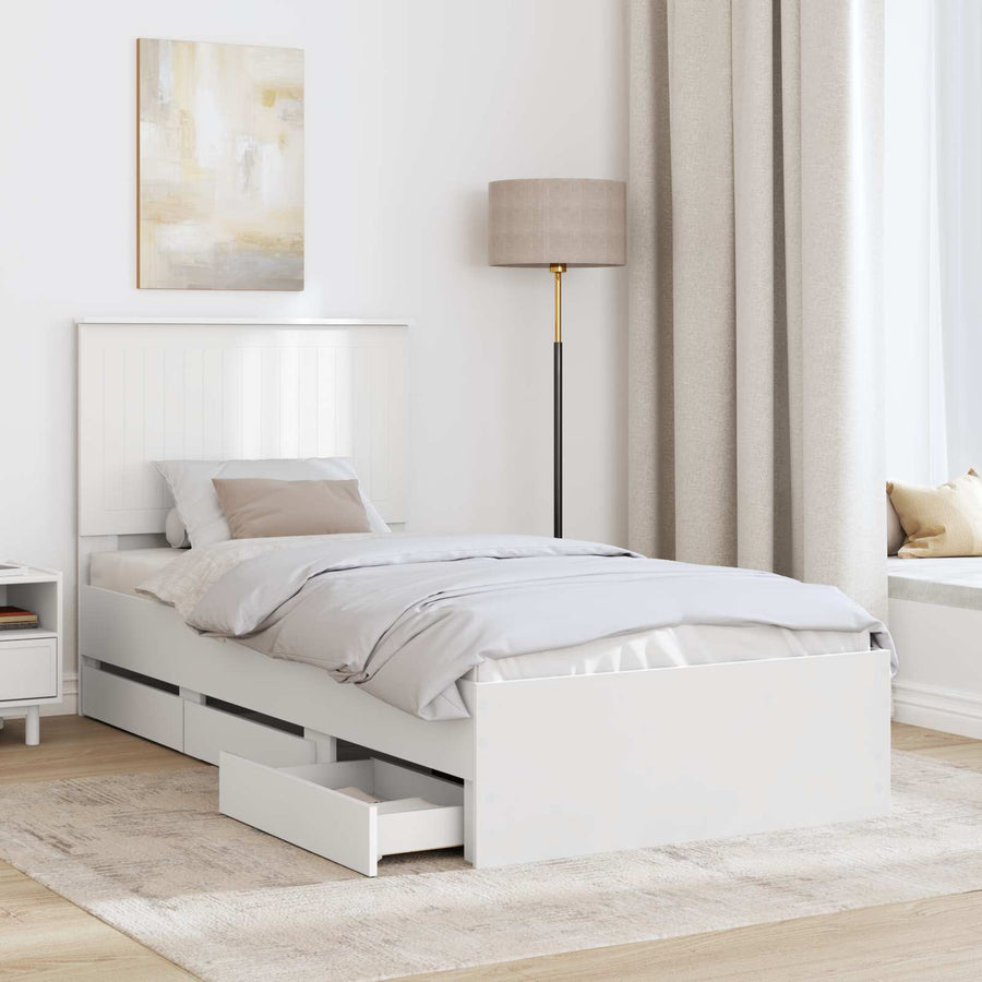 Bedframe Met Lade Met Hoofdeinde 90 X 190 Cm Ingenieurshout 90 x 200 cm Wit