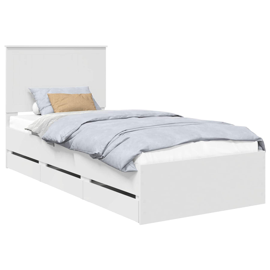 Bedframe Met Lade Met Hoofdeinde 90 X 190 Cm Ingenieurshout 90 x 200 cm Wit