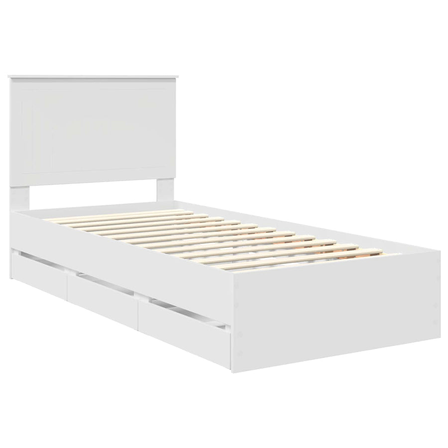 Bedframe Met Lade Met Hoofdeinde 90 X 190 Cm Ingenieurshout 90 x 200 cm Wit