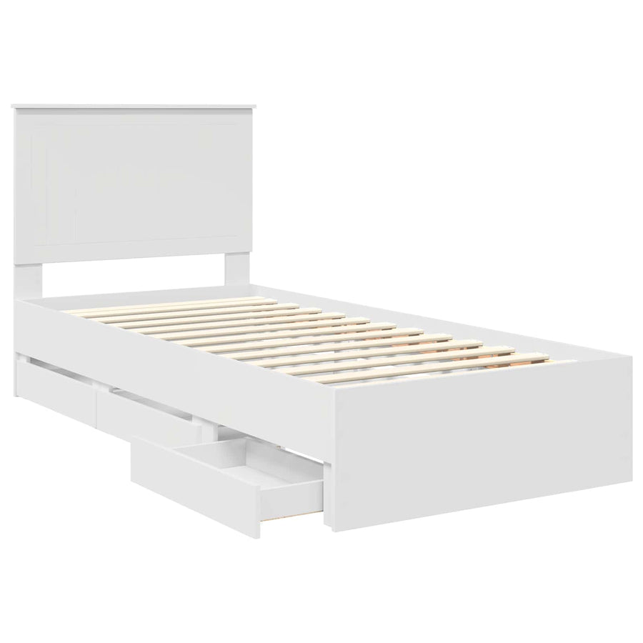Bedframe Met Lade Met Hoofdeinde 90 X 190 Cm Ingenieurshout 90 x 200 cm Wit