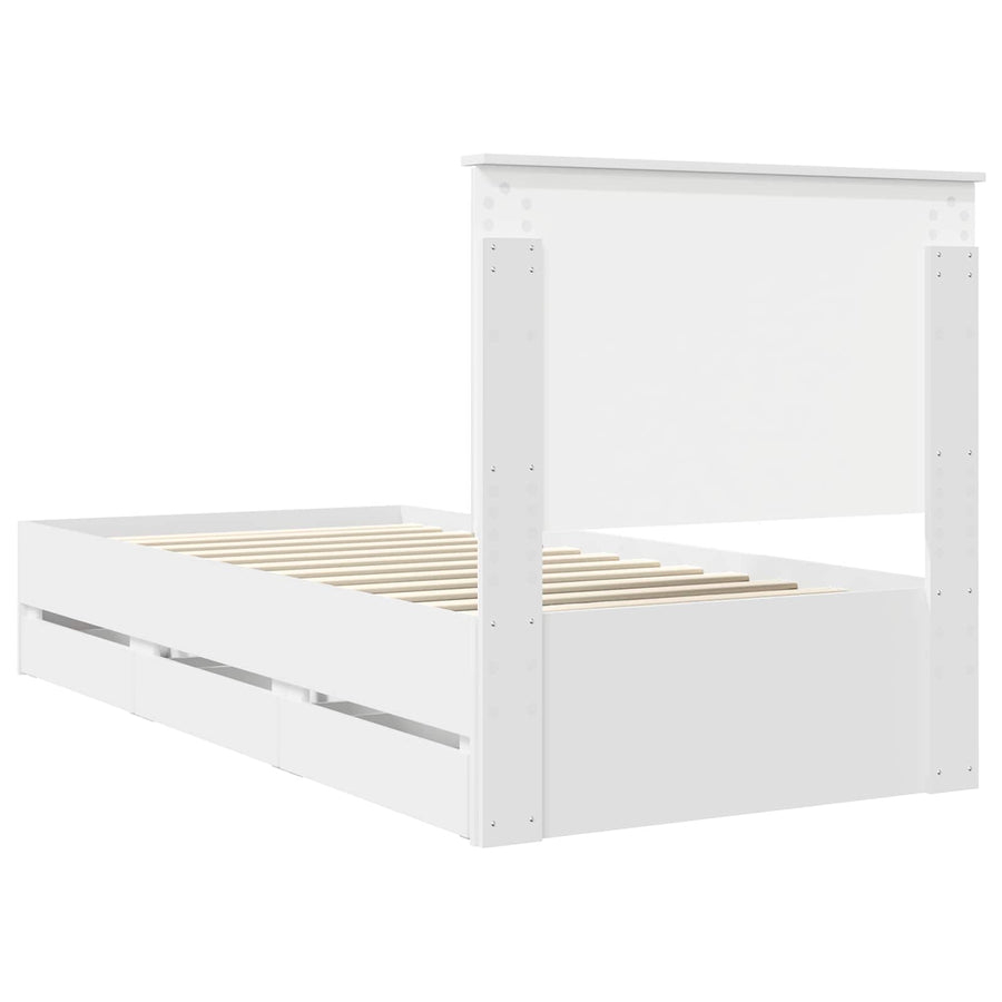 Bedframe Met Lade Met Hoofdeinde 90 X 190 Cm Ingenieurshout 90 x 200 cm Wit