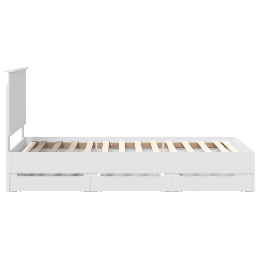 Bedframe Met Lade Met Hoofdeinde 90 X 190 Cm Ingenieurshout 90 x 200 cm Wit