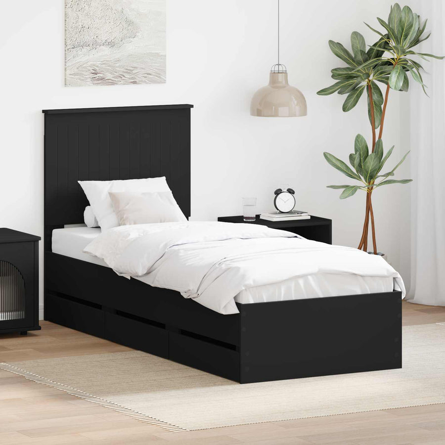 Bedframe Met Lade Met Opslag 90 X 190 Cm Ingenieurshout 90 x 200 cm Zwart