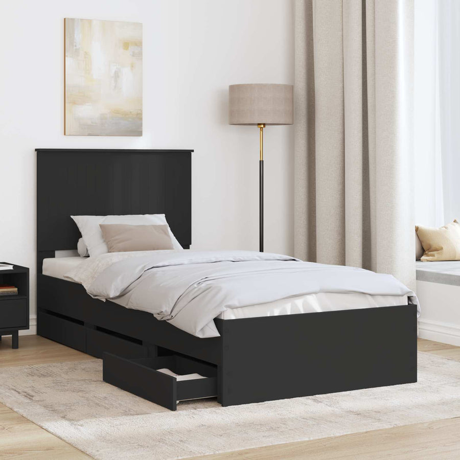Bedframe Met Lade Met Opslag 90 X 190 Cm Ingenieurshout 90 x 200 cm Zwart