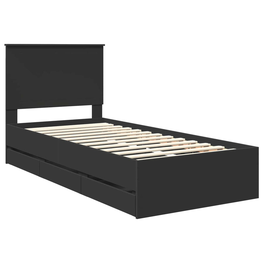 Bedframe Met Lade Met Opslag 90 X 190 Cm Ingenieurshout 90 x 200 cm Zwart