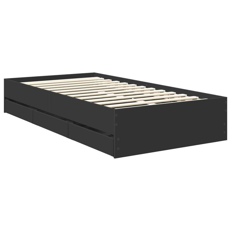 Bedframe Met Lade Met Opslag 90 X 190 Cm Ingenieurshout 90 x 200 cm Zwart