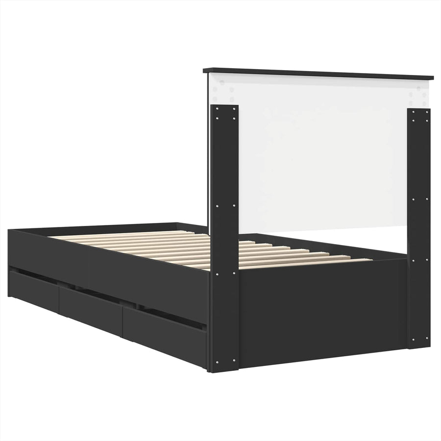 Bedframe Met Lade Met Opslag 90 X 190 Cm Ingenieurshout 90 x 200 cm Zwart
