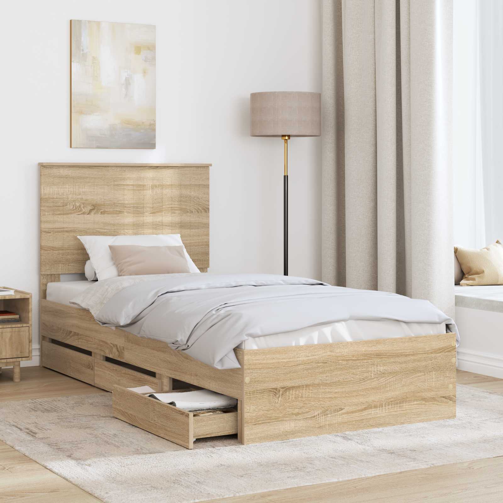 Bedframe Met Lade 90 X 190 Cm Ingenieurshout 90 x 200 cm Sonoma eiken