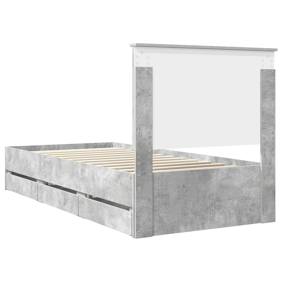 Bedframe Met Lade Beton Grijs 90 X 190 Cm Ingenieurshout 90 x 200 cm Betongrijs