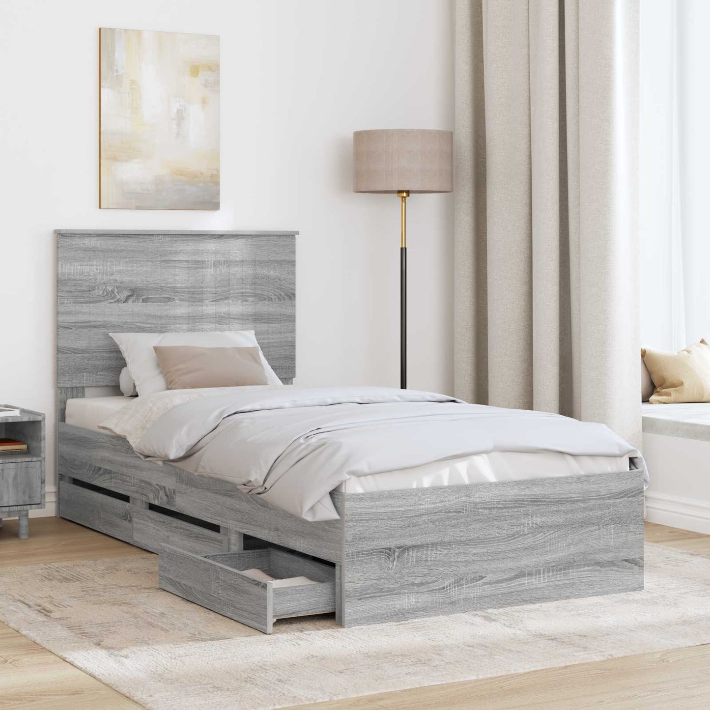 Bedframe met hoofdeinde Grijs Sonoma 90 x 190 cm Ingenieurshout