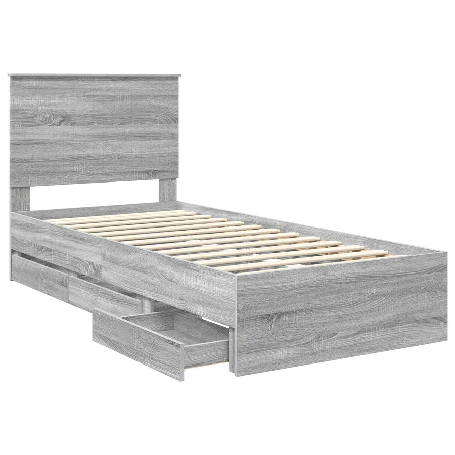 Bedframe met hoofdeinde Grijs Sonoma 90 x 190 cm Ingenieurshout