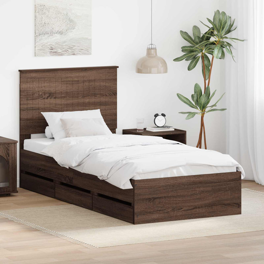 Bedframe Met Lade Bruin Eiken 90 X 190 Cm Ingenieurshout 90 x 200 cm bruin eikenkleur