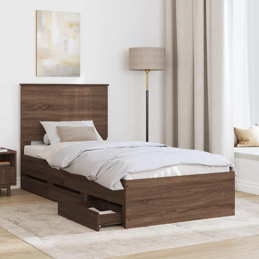 Bedframe Met Lade Bruin Eiken 90 X 190 Cm Ingenieurshout 90 x 200 cm bruin eikenkleur