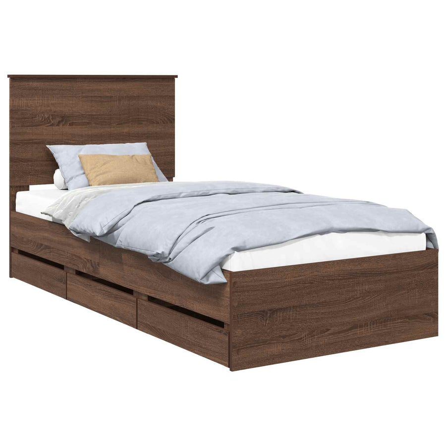 Bedframe Met Lade Bruin Eiken 90 X 190 Cm Ingenieurshout 90 x 200 cm bruin eikenkleur