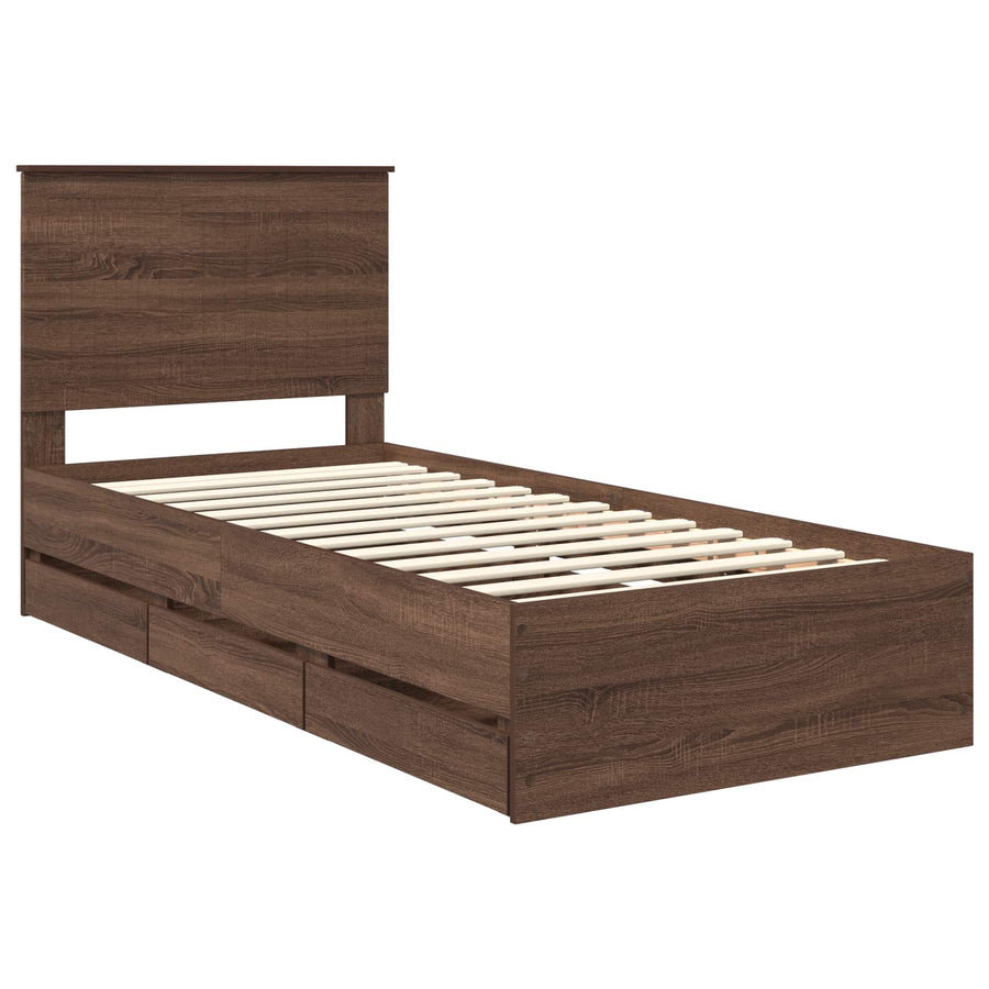 Bedframe Met Lade Bruin Eiken 90 X 190 Cm Ingenieurshout 90 x 200 cm bruin eikenkleur