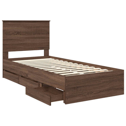 Bedframe Met Lade Bruin Eiken 90 X 190 Cm Ingenieurshout 90 x 200 cm bruin eikenkleur