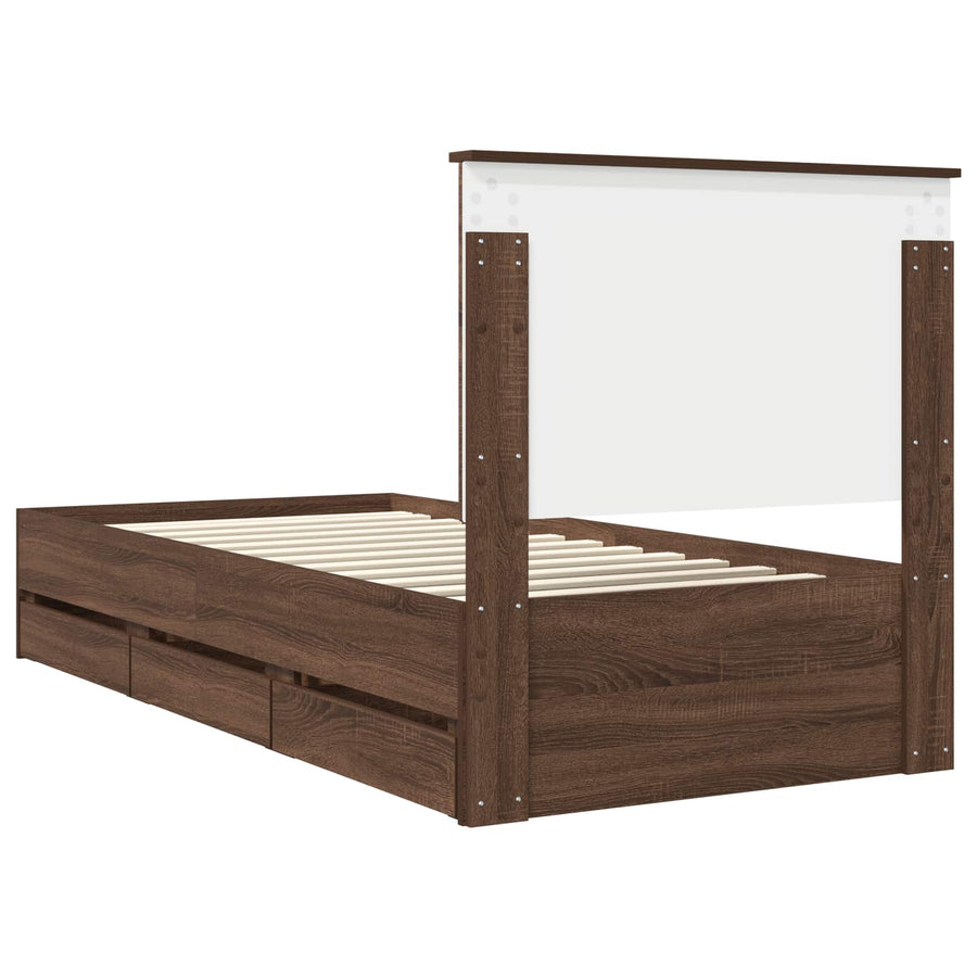 Bedframe Met Lade Bruin Eiken 90 X 190 Cm Ingenieurshout 90 x 200 cm bruin eikenkleur