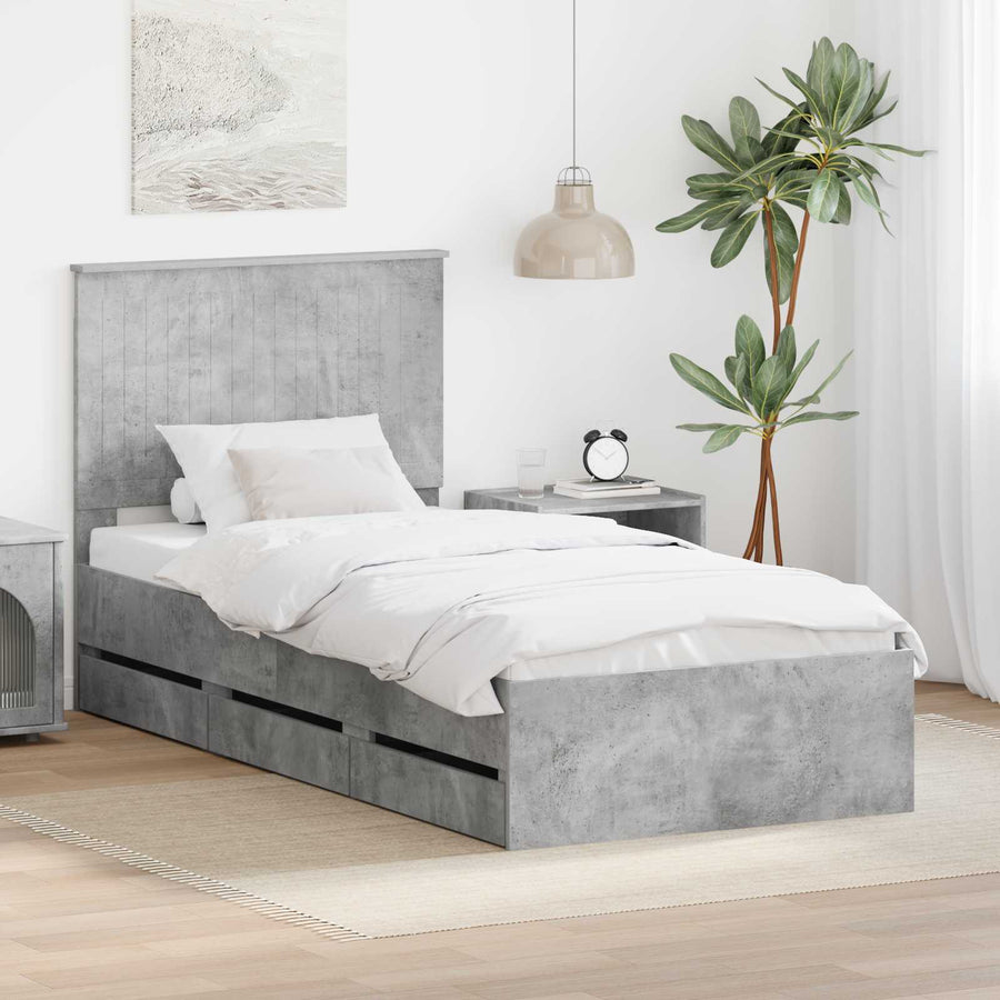Bedframe Met Lade Beton Grijs 90 X 200 Cm Ingenieurshout 90 x 190 cm Betongrijs