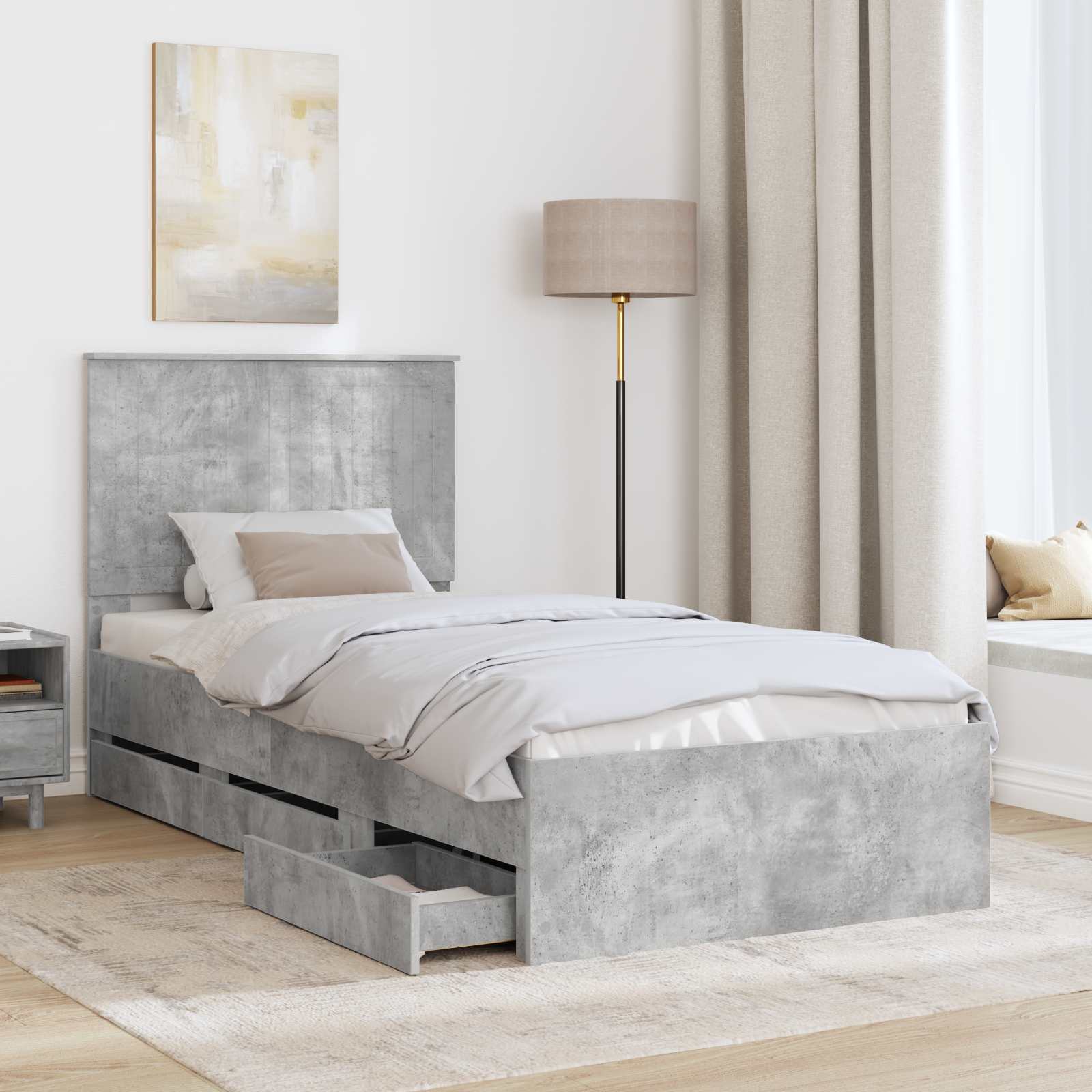 Bedframe Met Lade Beton Grijs 90 X 200 Cm Ingenieurshout 90 x 190 cm Betongrijs