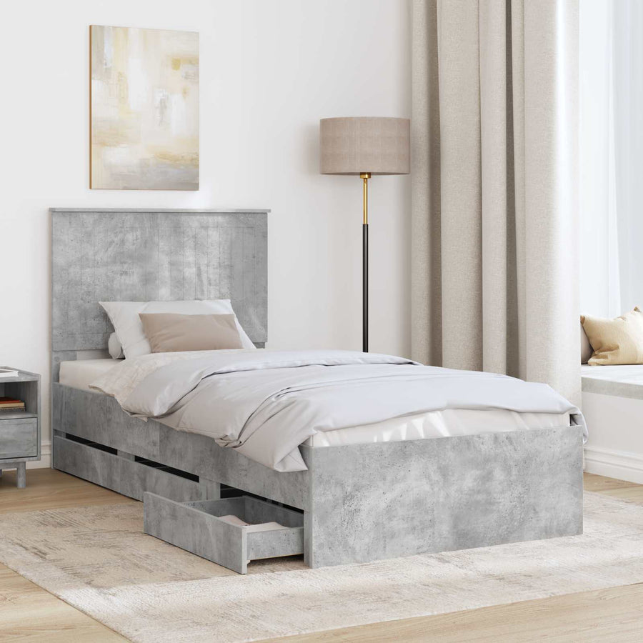 Bedframe Met Lade Beton Grijs 90 X 200 Cm Ingenieurshout 90 x 190 cm Betongrijs
