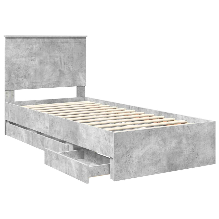 Bedframe Met Lade Beton Grijs 90 X 200 Cm Ingenieurshout 90 x 190 cm Betongrijs