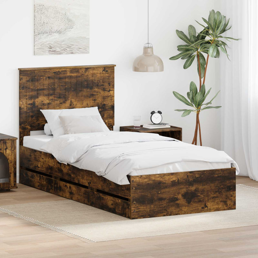 Bedframe Met Lade 90 X 200 Cm Ingenieurshout 90 x 190 cm Gerookt eiken