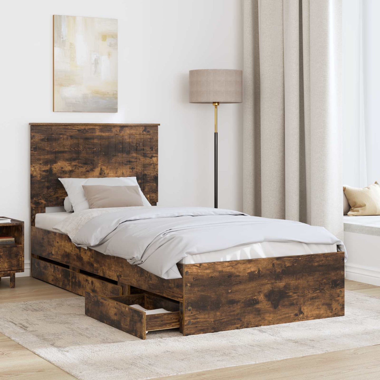 Bedframe Met Lade 90 X 200 Cm Ingenieurshout 90 x 190 cm Gerookt eiken