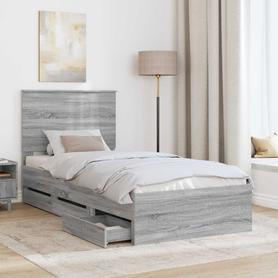 Bedframe Met Lade 90 X 200 Cm Ingenieurshout 90 x 190 cm Grijs sonoma