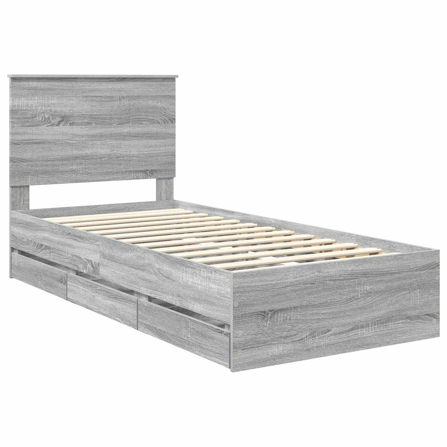 Bedframe Met Lade 90 X 200 Cm Ingenieurshout 90 x 190 cm Grijs sonoma