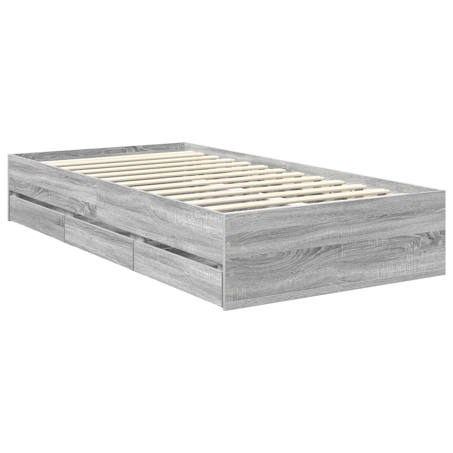 Bedframe Met Lade 90 X 200 Cm Ingenieurshout 90 x 190 cm Grijs sonoma