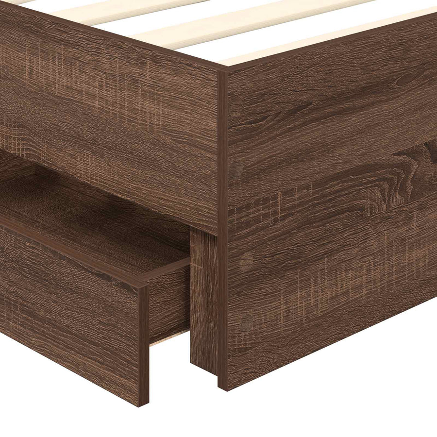 Bedframe Met Lade Bruin Eiken 90 X 200 Cm Ingenieurshout 90 x 190 cm bruin eikenkleur