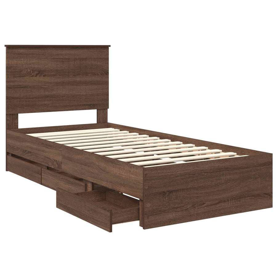 Bedframe Met Lade Bruin Eiken 90 X 200 Cm Ingenieurshout 90 x 190 cm bruin eikenkleur