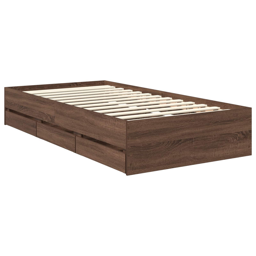 Bedframe Met Lade Bruin Eiken 90 X 200 Cm Ingenieurshout 90 x 190 cm bruin eikenkleur