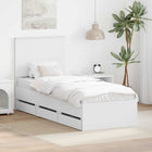 Bedframe 75x190 cm wit met lade en hoofdeinde