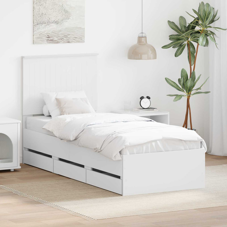 Bedframe Met Lade Met Hoofdeinde Ingenieurshout 75 x 190 cm Wit