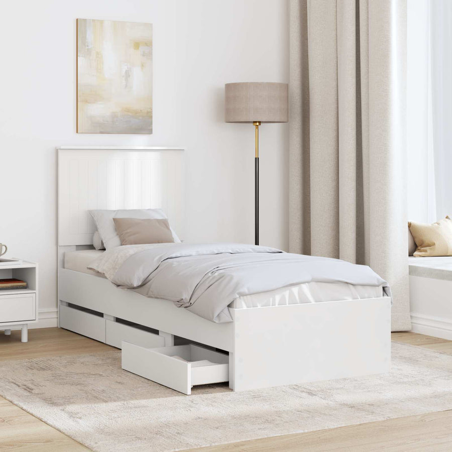Bedframe Met Lade Met Hoofdeinde Ingenieurshout 75 x 190 cm Wit