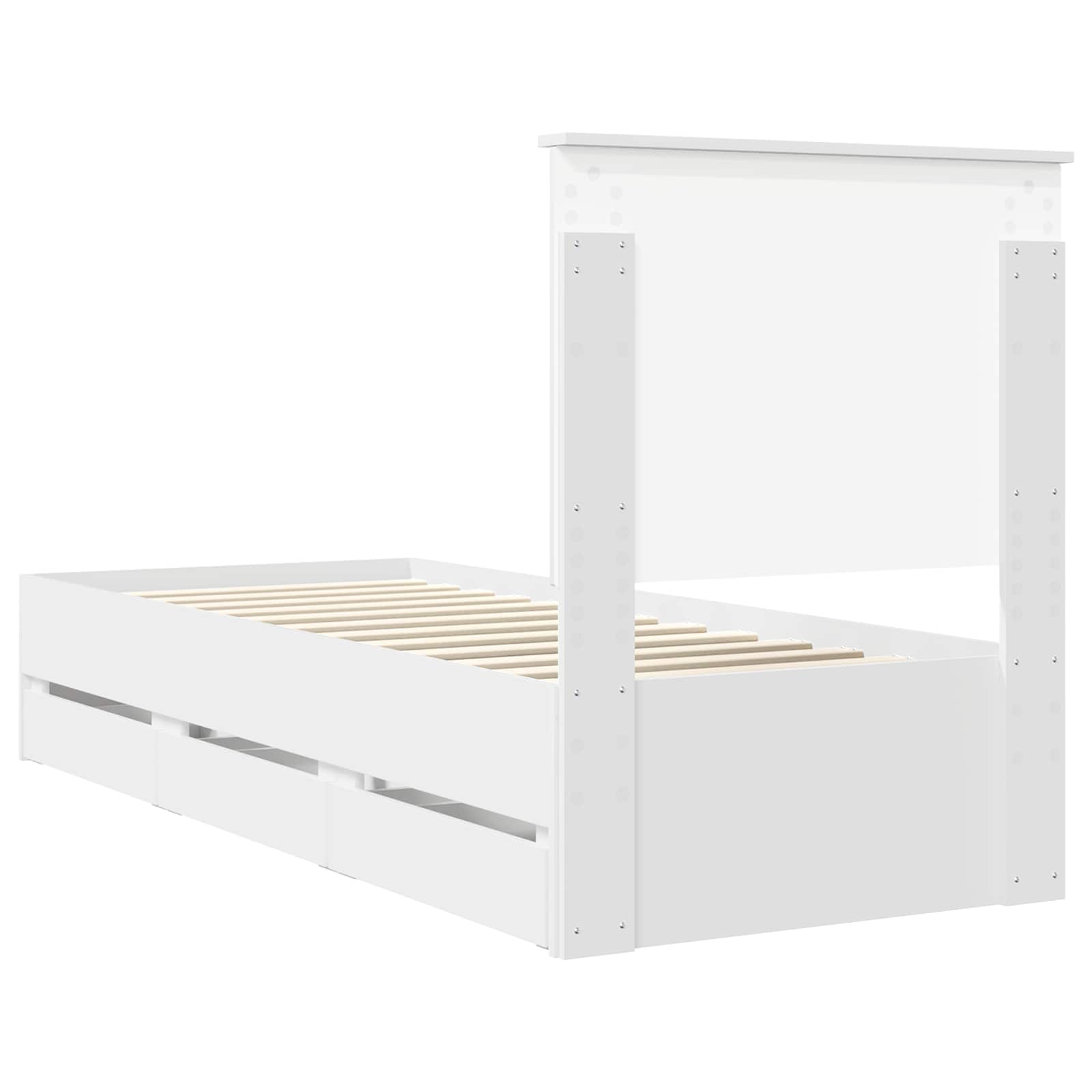 Bedframe Met Lade Met Hoofdeinde Ingenieurshout 75 x 190 cm Wit