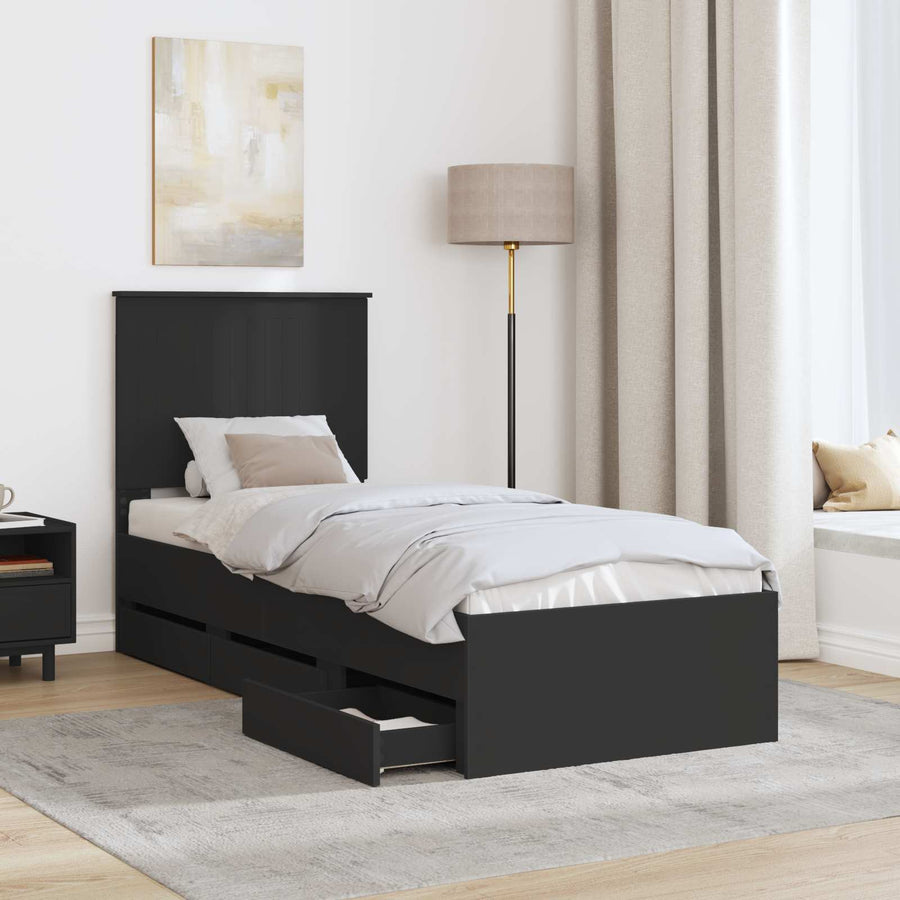 Bedframe Met Lade Met Opslag Ingenieurshout 75 x 190 cm Zwart