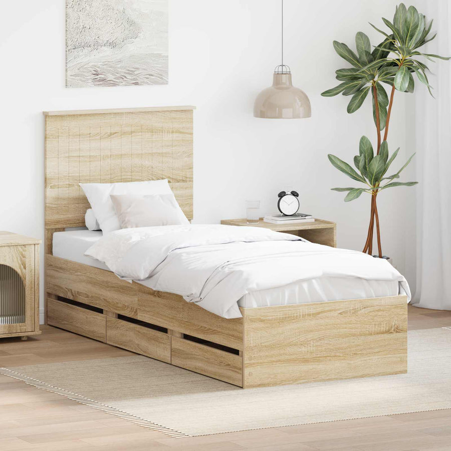 Bedframe Met Lade Ingenieurshout 75 x 190 cm Sonoma eiken