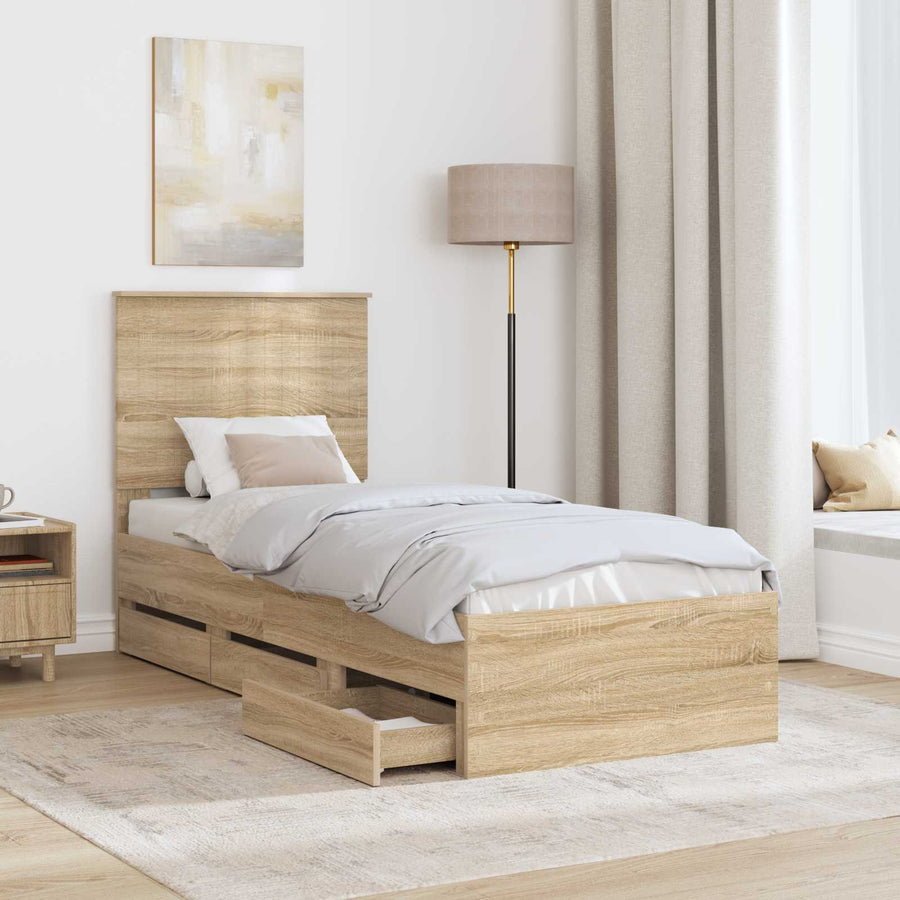 Bedframe Met Lade Ingenieurshout 75 x 190 cm Sonoma eiken