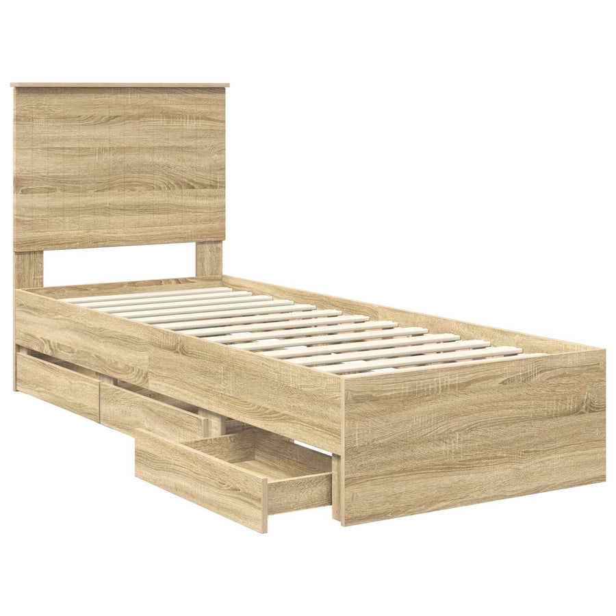 Bedframe Met Lade Ingenieurshout 75 x 190 cm Sonoma eiken
