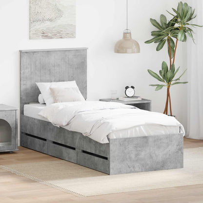 Bedframe Met Lade Beton Grijs Ingenieurshout 75 x 190 cm Betongrijs