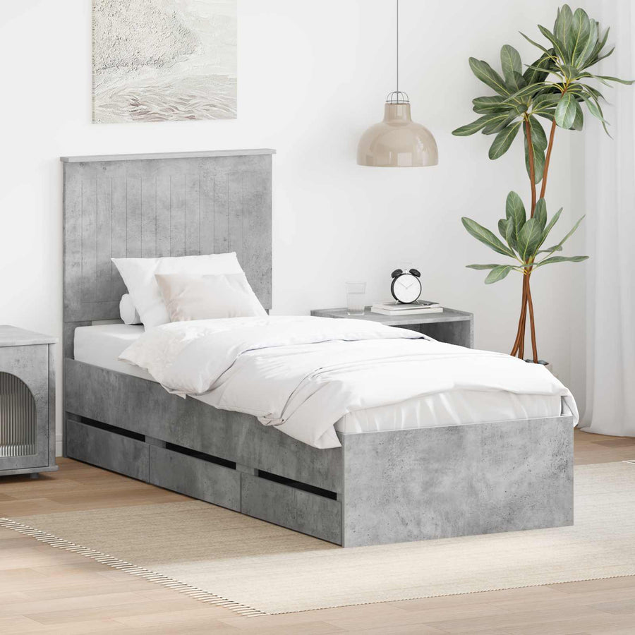 Bedframe Met Lade Beton Grijs Ingenieurshout 75 x 190 cm Betongrijs