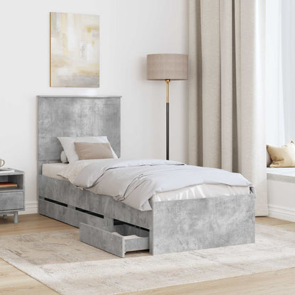 Bedframe Met Lade Beton Grijs Ingenieurshout 75 x 190 cm Betongrijs