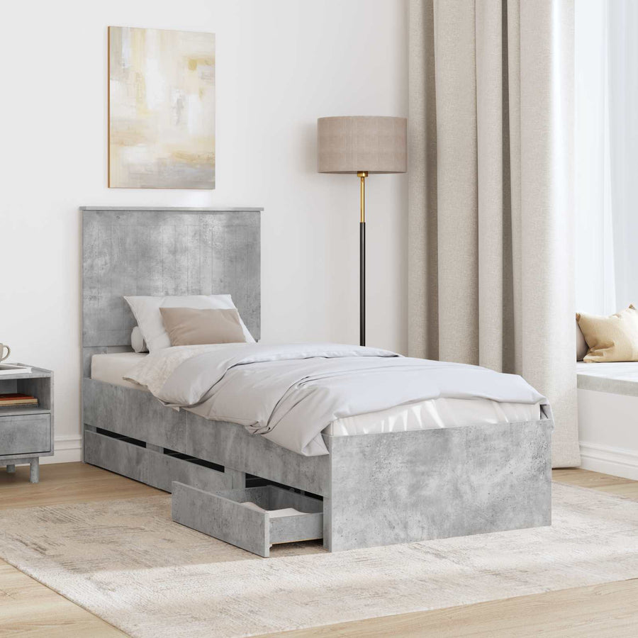 Bedframe Met Lade Beton Grijs Ingenieurshout 75 x 190 cm Betongrijs
