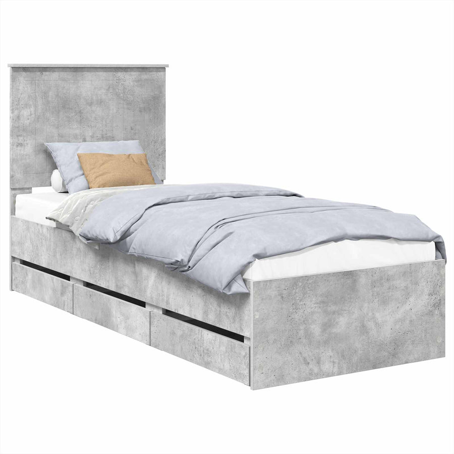 Bedframe Met Lade Beton Grijs Ingenieurshout 75 x 190 cm Betongrijs