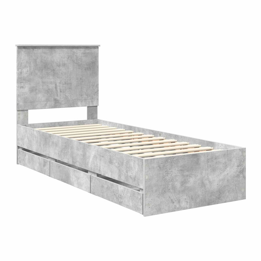 Bedframe Met Lade Beton Grijs Ingenieurshout 75 x 190 cm Betongrijs
