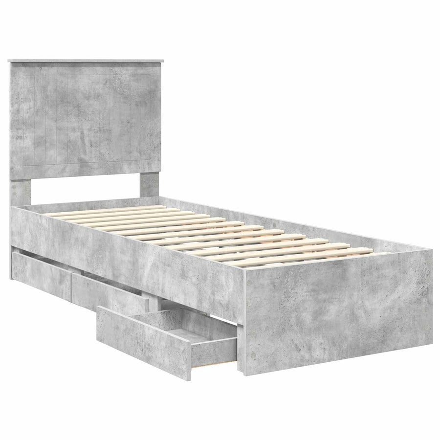 Bedframe Met Lade Beton Grijs Ingenieurshout 75 x 190 cm Betongrijs