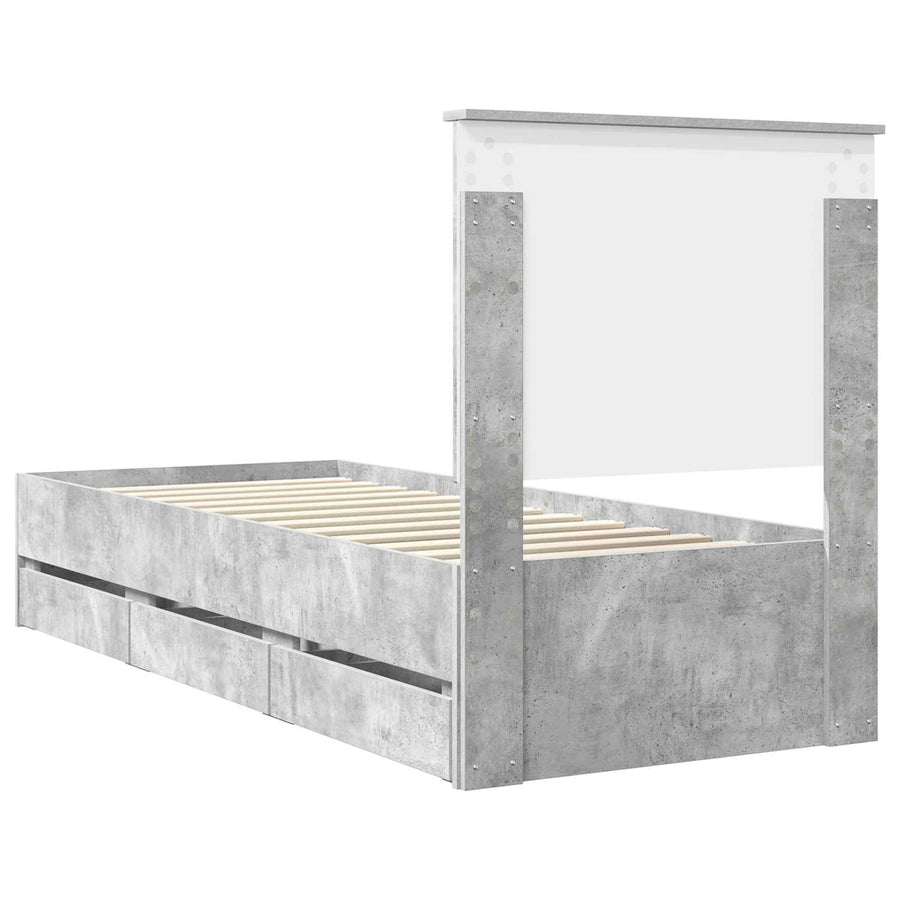 Bedframe Met Lade Beton Grijs Ingenieurshout 75 x 190 cm Betongrijs
