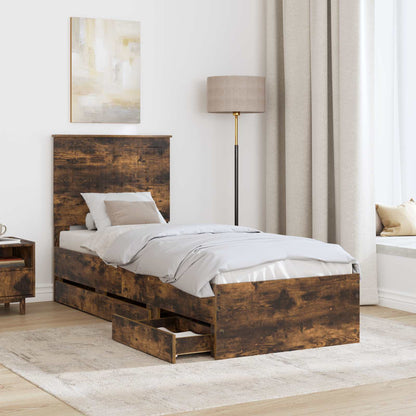 Bedframe Met Lade Ingenieurshout 75 x 190 cm Gerookt eiken